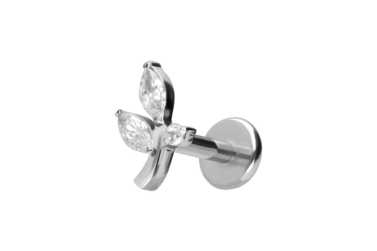 Titan Labret Piercing mit Push Fit KRISTALLZWEIG